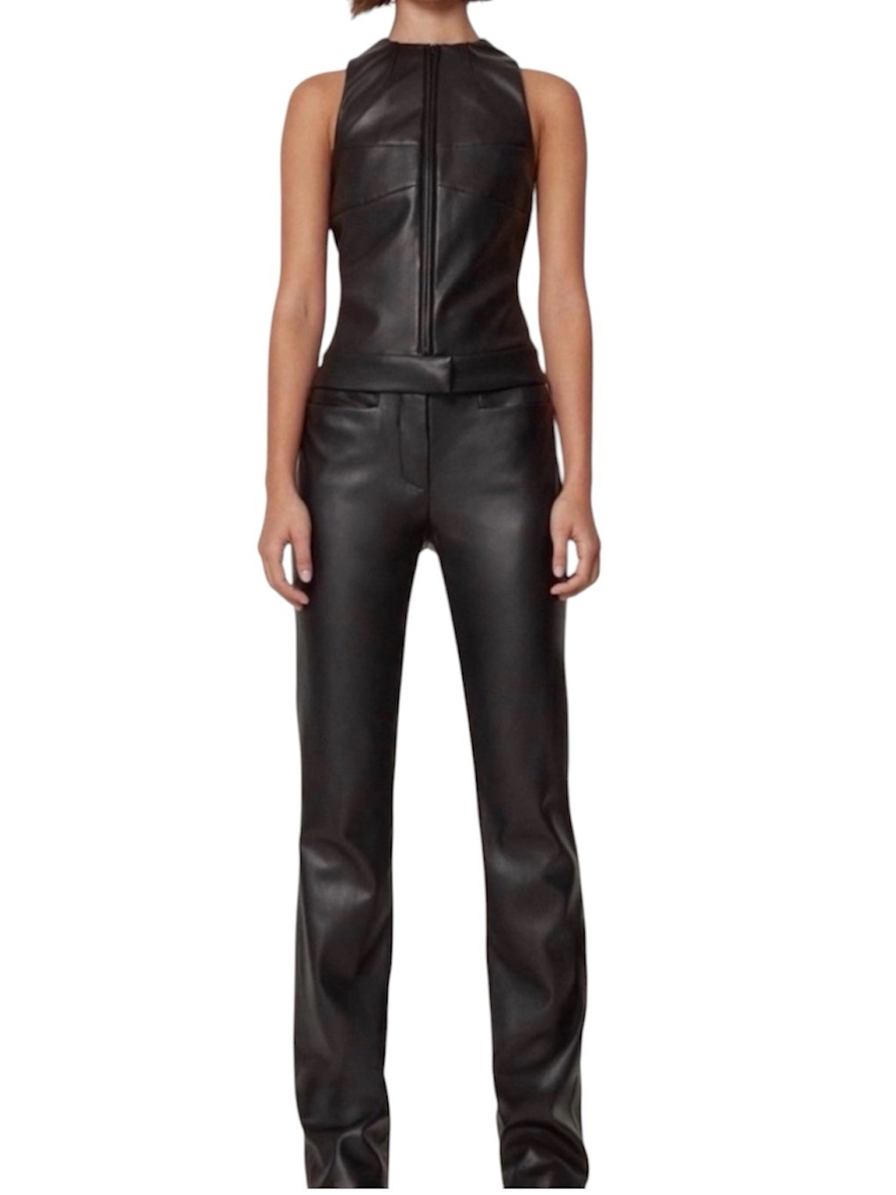 Khy black faux leather straight leg trouser pants size 10 NWT